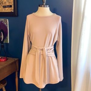 Oatmeal sweater dress tunic waist tie